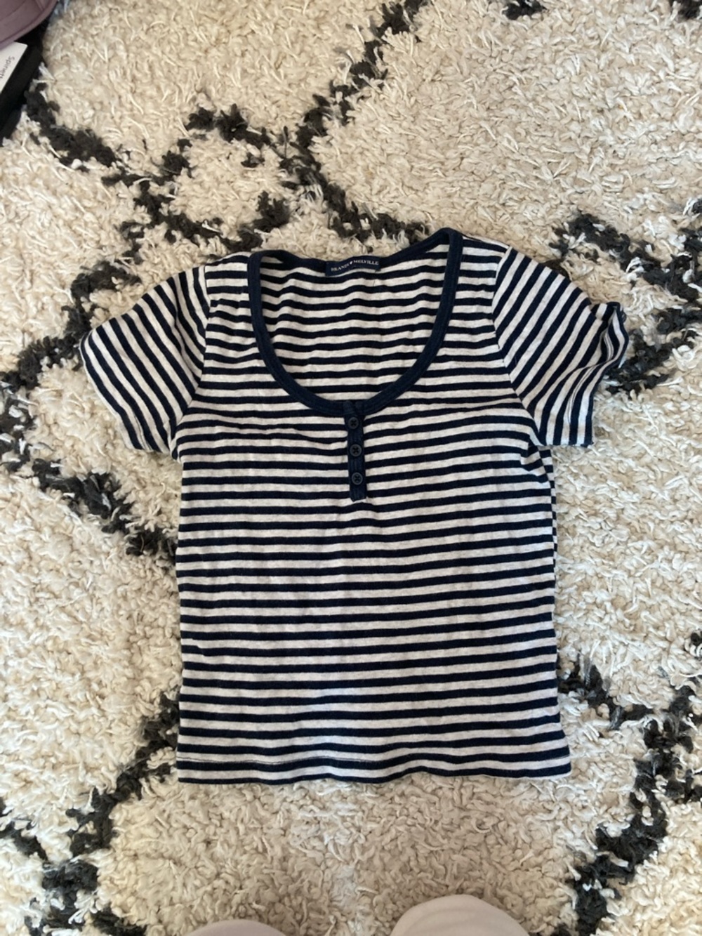Brandy Melville Navy & White Striped Henley Tee